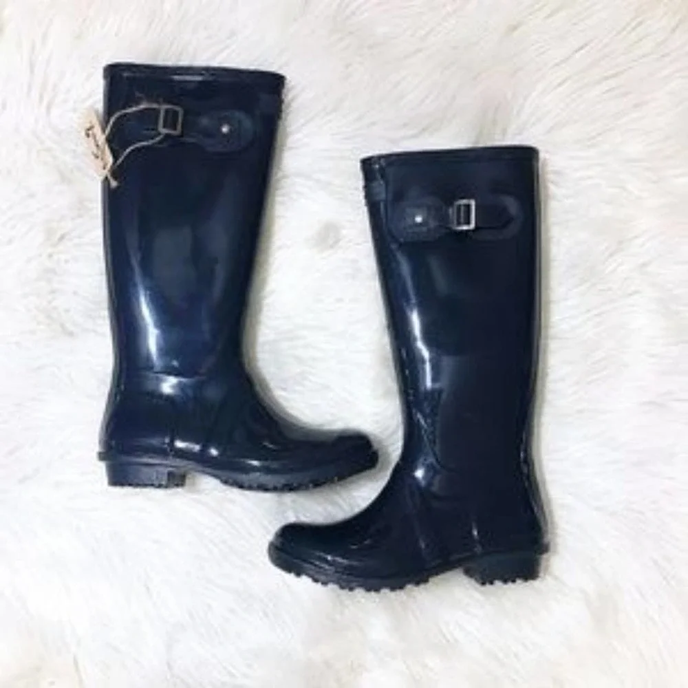 Seven7 British Girl Tall Glossy Rain Boots in Navy Blue - Picture 7 of 9